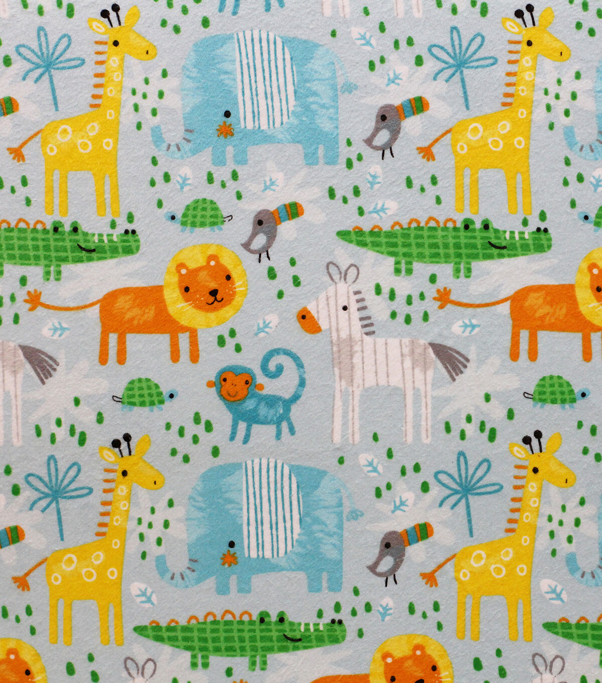 Sweet Jungle Animals On Blue Super Snuggle Flannel Fabric