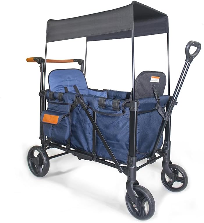Stroller Wagon for 2 Kids, Baby Wagon Stroller with Adjustable Handle for Infants and Toddlers Includes Canopy & Organizer, Foldable and Convenient for Storage