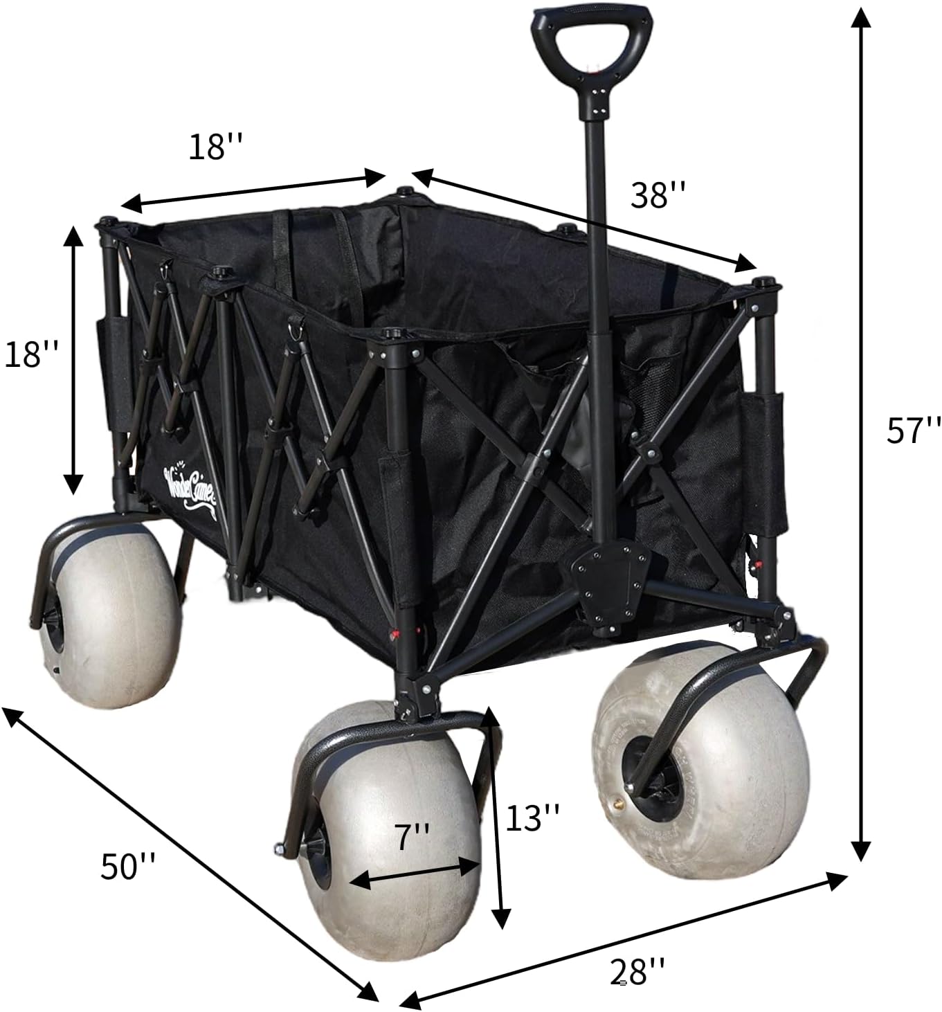 Beach Wagon with 13'' Balloon Wheel, Collapsible Cart with Big Wheels for Sand, 260L Large Capacity, Compact Folding Design, Pump Included