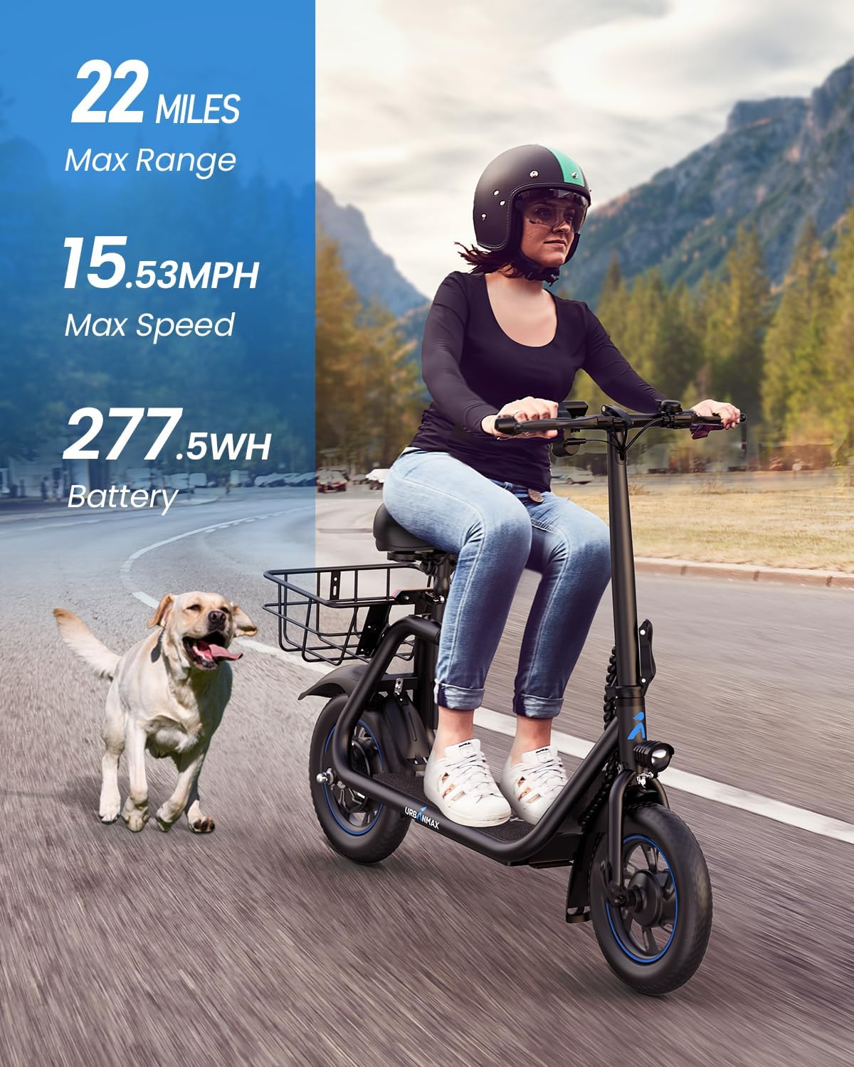 Urbanmax C1 Electric Scooter for Adults & Teens,20 Miles Range, 265 Lbs,Top Speed 16MPH, Wide Anti-Slip Deck for Commute, Groceries, Pets, Foldable Commuter Escooter with Seat and Basket