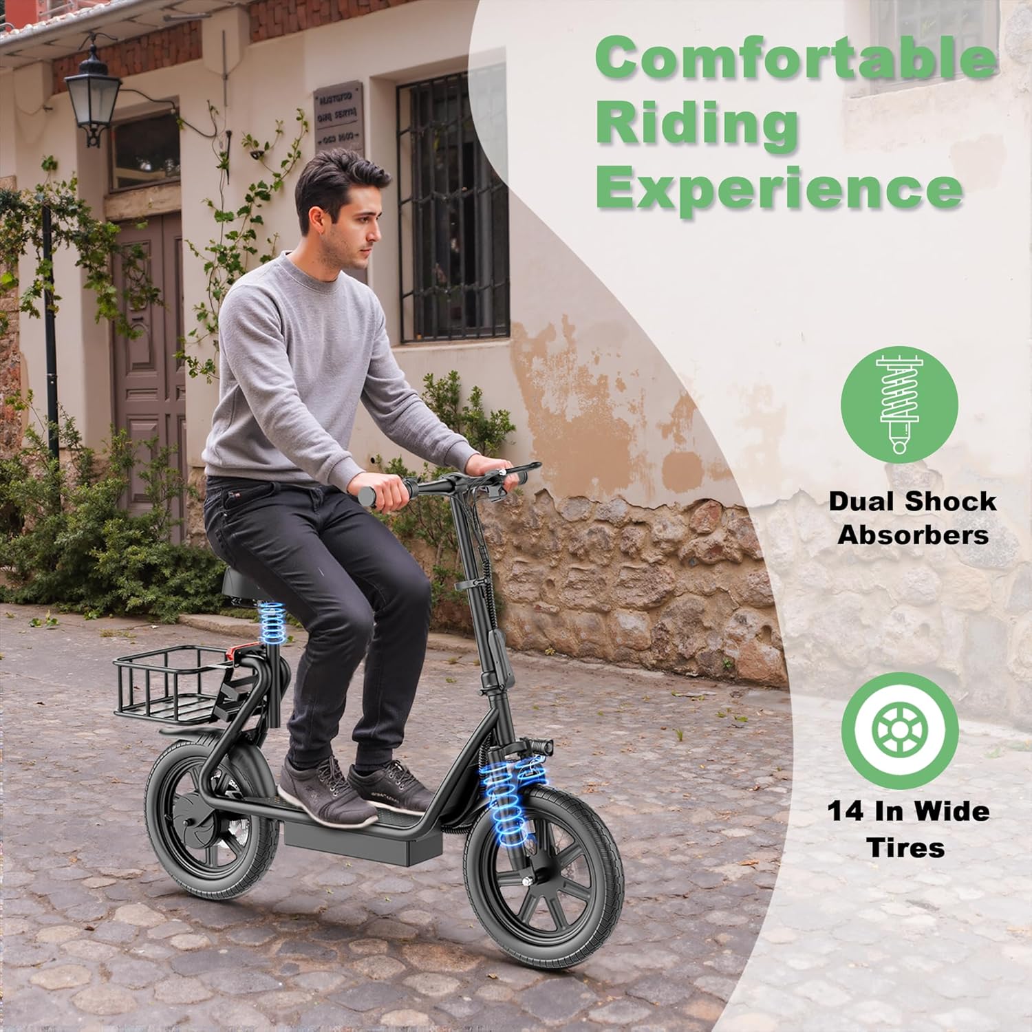 NAVIC Electric Scooter Adults,Max 19/27/49 Miles Ranges,Top Speed 19/22 mph,350/500W Peak Motor, Folding E-Scooter with Dual Braking Dual Suspension