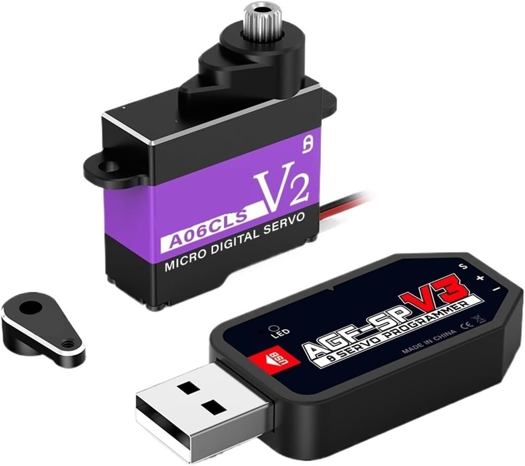 A06CLS V2 6g Gear 3.0KG Super Fast Programmable Servo for 1/18 1/24 1/27 1/28(A06CLS 15T JR Set1)