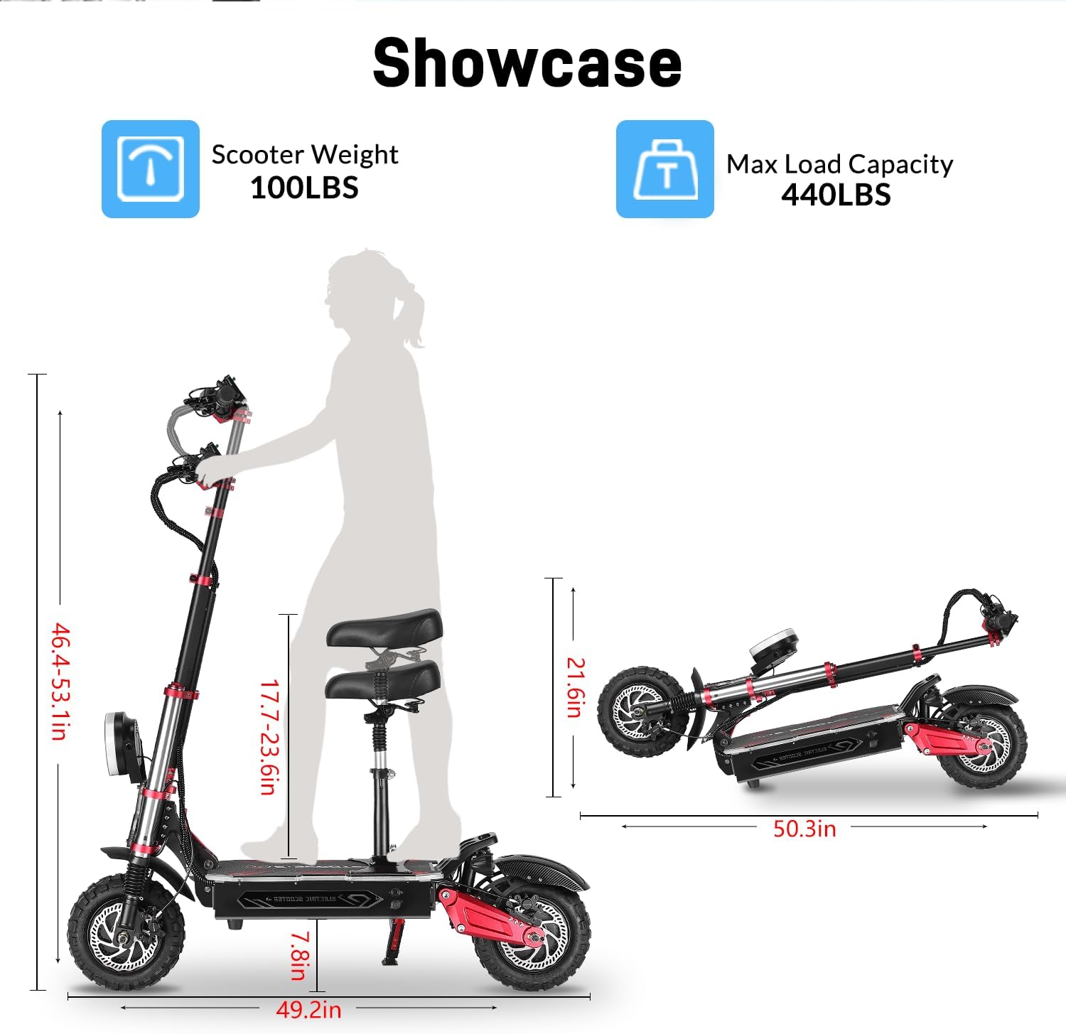 Fast Electric Scooter for Adults 52MPH 60V 38Ah Escooter 6000W Dual Motor Up to 75 Miles Folding E-Scooter with Seat 11