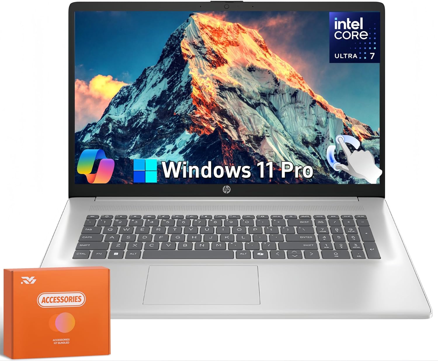HP 17.3 inch Touchscreen Laptop, Intel Ultra 7 255U 12-Core(Beat Core 7 150U), HD+ Anti-glare 250 nit Display, 16GB DDR5, 1TB SSD, Copilot AI, Backlit KB, Long Battery, Windows11 Pro, w/RH-Accessories