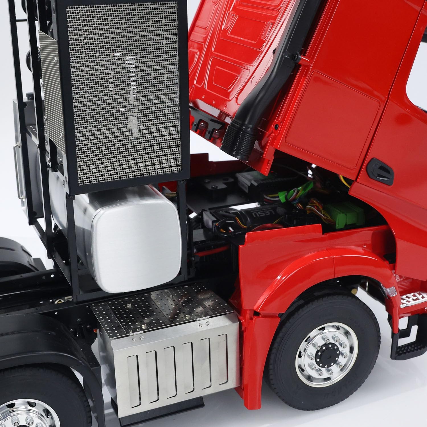 LESU wheelfun 1/14 RC Tractor Truck for 3363 1851 Heavy Metal Chassis 3-Speed Transmission Lock Differential Front Hook Equipment Rack Light Sound I6S Radio Construction Vehicle Hobby Grade Model