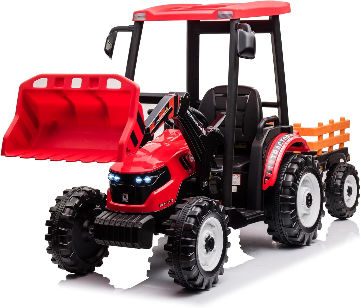 24V Kids Ride on Tractors with Parent Remote Control, Pedal Tractors with Working Loader and Backhoe Digger, Kids' Ride on Car Toys 24V Battery Powered Electric Vehicles with Trailer, Digger (Red)