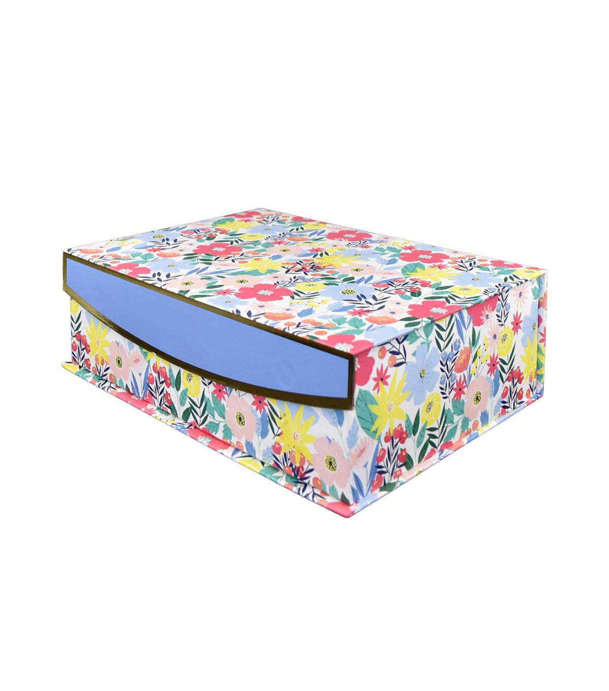 12 x 8 Multicolor Flower Garden Blue Flip Top Box by Place & Time