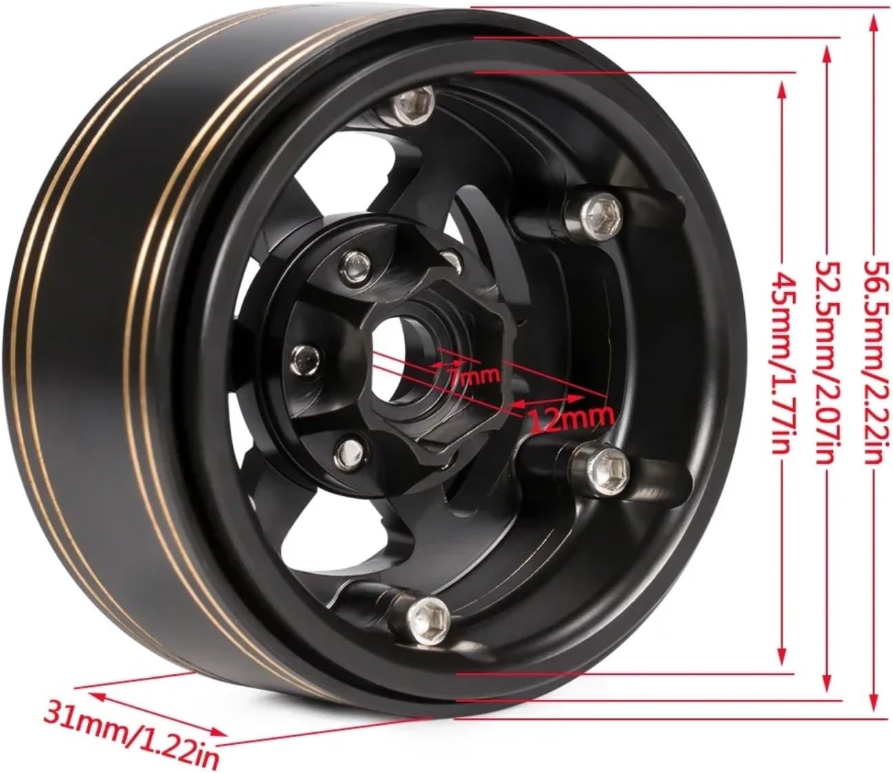 RC Upgrade Accessories for TRX4 for Capra for SCX10 D90 VS4-10 Gen8 CC01 1/10 1/8 Heavy Brass 6 Spokes 1.9'' Wheels Rim with Scale Beadlock Hardware RC Crawler