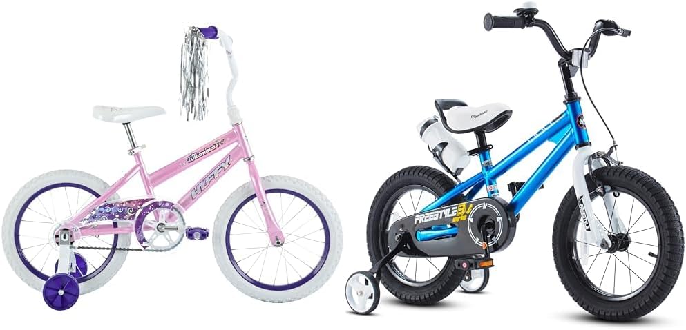 Huffy Illuminate 16” Pink Bike with Training Wheels & Royalbaby 16” Blue Freestyle BMX Bicycle with Training Wheels