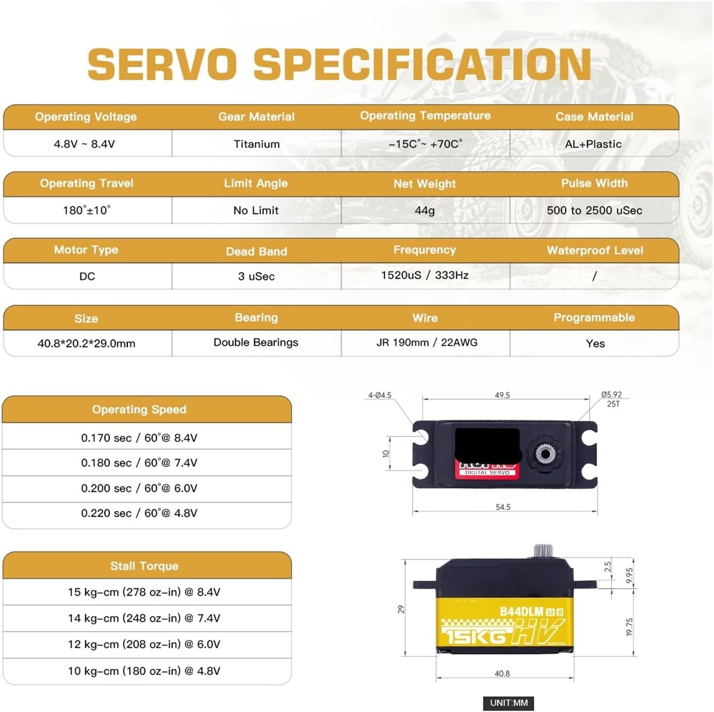 B44DLM V2 15KG Gear Programmable Digital Steering DC Servo Motor for 1/10 1/12(B44DLM V2 Set 6pcs)