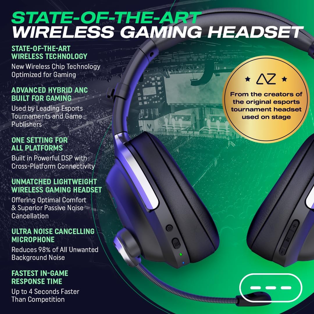 ACEZONE A-Spire Wireless Gaming Headset, Tournament-Grade Hybrid ANC, Ultra-Low Latency, Flip-to-Mute Mic, App EQ, 35+ Hr Battery, 270g, 2.4GH, BT, USB-C, 3.5mm, for PC, MacOS PS4/PS5, Switch, Mobile
