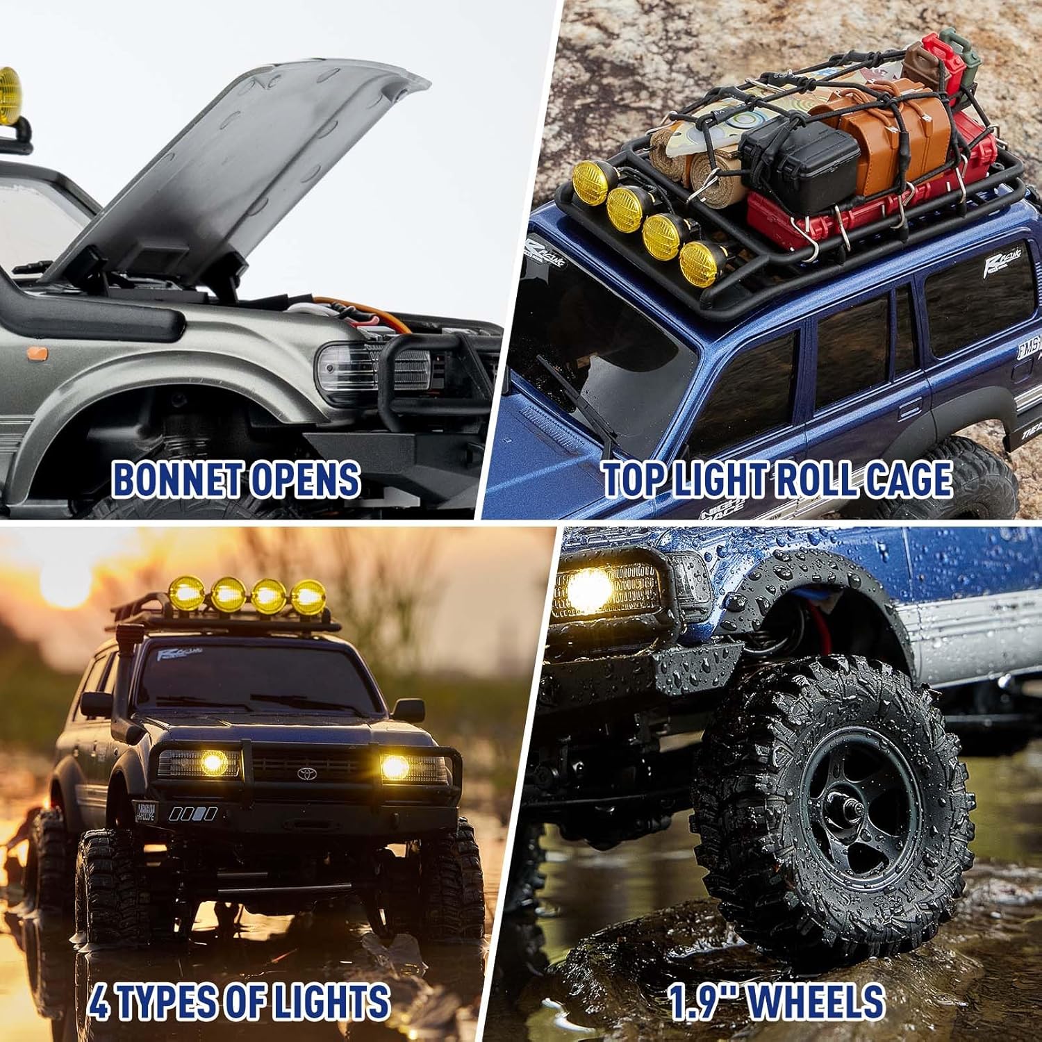 EAZYRC FMS Fcx18 1/18 Land Cruiser 80 Toyota RC Rock Crawler RTR 4x4 Off-Road Waterproof Hobby Grade RC Trucks All Terrains for Adults and Beginner(Blue)