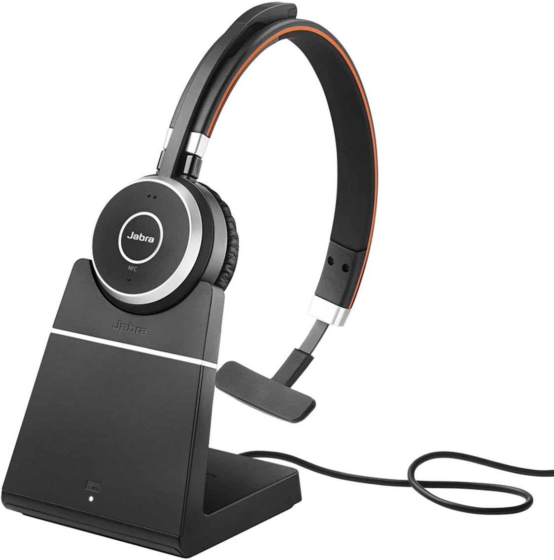 Jabra Evolve 65 SE Link380a UC Mono Stand- Bluetooth Headset with Noise-Cancelling Microphone, Long-Lasting Battery and Dual Connectivity - Works with All Other Platforms - Black