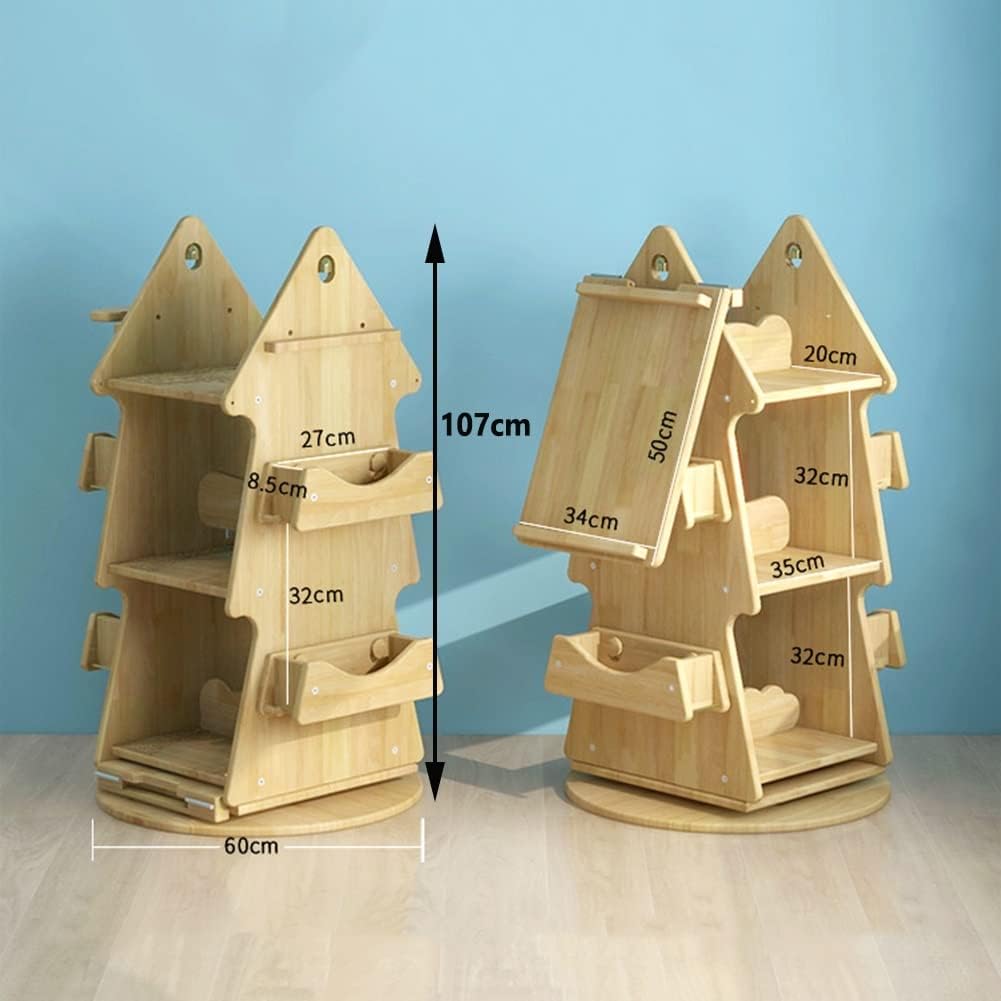 360 Degree Rotation Kids Bookshelf, Home Kindergarten Playground Tree Shaped Bookcase，Toy Book Display