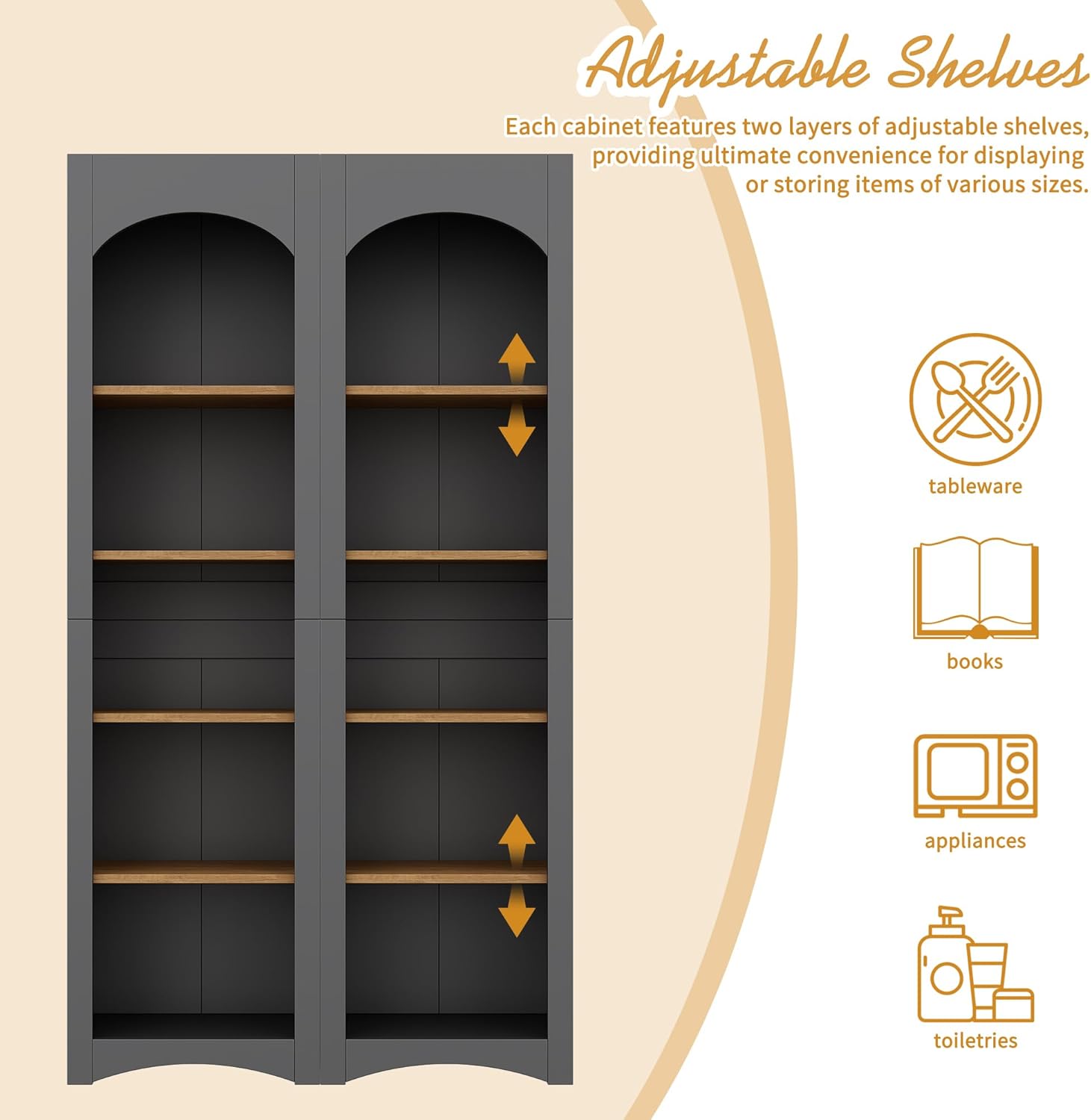 MaiDeHaoo 5 Tier Bookshelves Set Tall Bookcases with Adjustable Shelves Kitchen Pantry Cabinet 72 Inch Tall - Grey