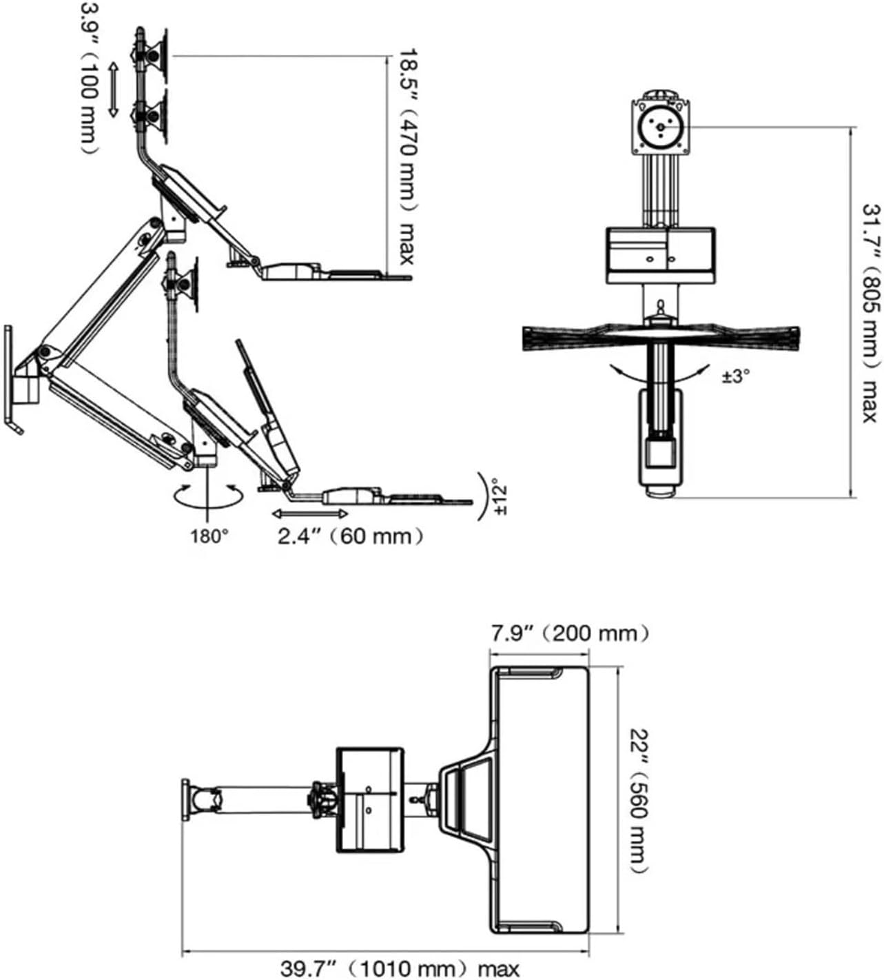 D32 Monitor Wall-Mounted Bracket Rotating Lifting Industrial Equipment Monitoring Desk Keyboard Tray 19-27 inches