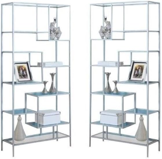 Home Square 2 Piece Modern Metal Bookcase Set in Silver Finish