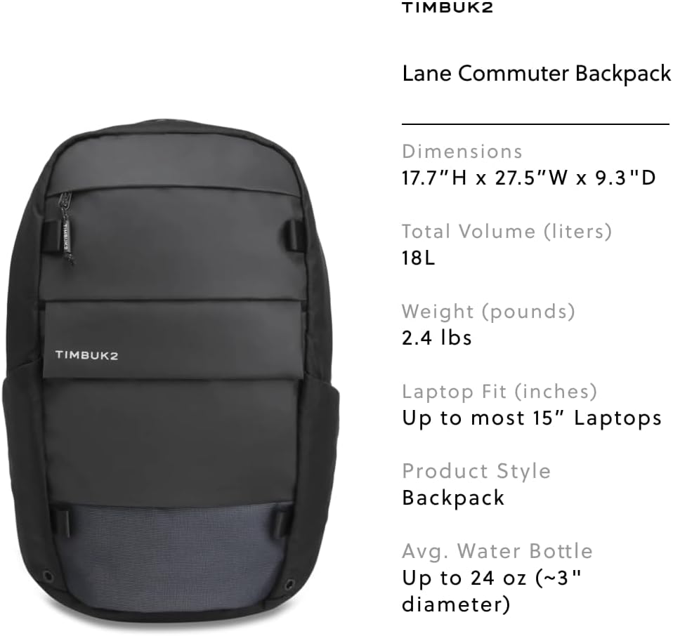 Timbuk2 Lane Commuter Laptop Backpack, Jet Black