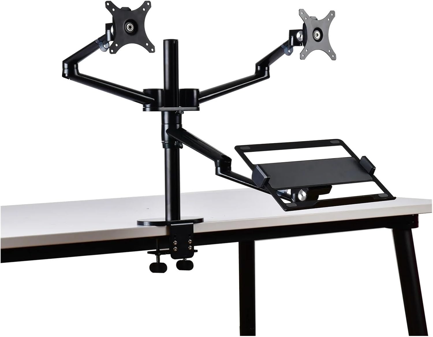 OL-10T Aluminum Height Adjustment Desktop Dual 17-32 Inch Monitor Stand + 12-17 Inch Laptop Stand Full Motion Triple Mount Arm