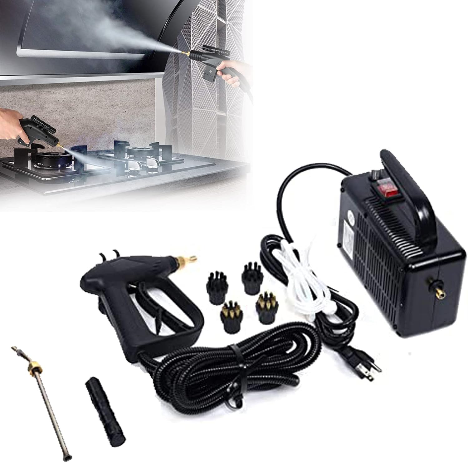 XYEJL 1700w 110v High Temperature Pressurized Steam Cleaner, Multi Purpose Hand Held Steamers Portable Steam Cleaning Machine Powerful Steam Tool, for Most Floors/Counters/Windows/Autos,Black