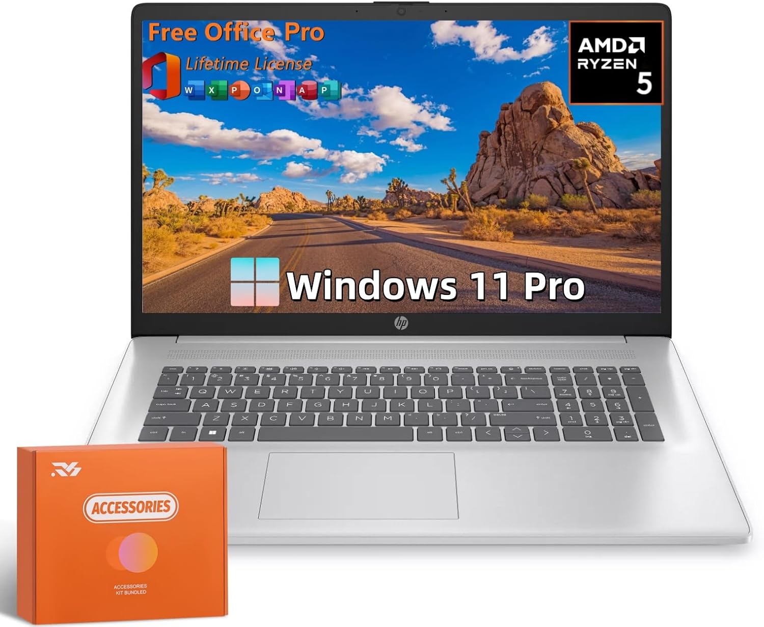 HP 17 Laptop, with Office Pro Lifetime License, 17.3