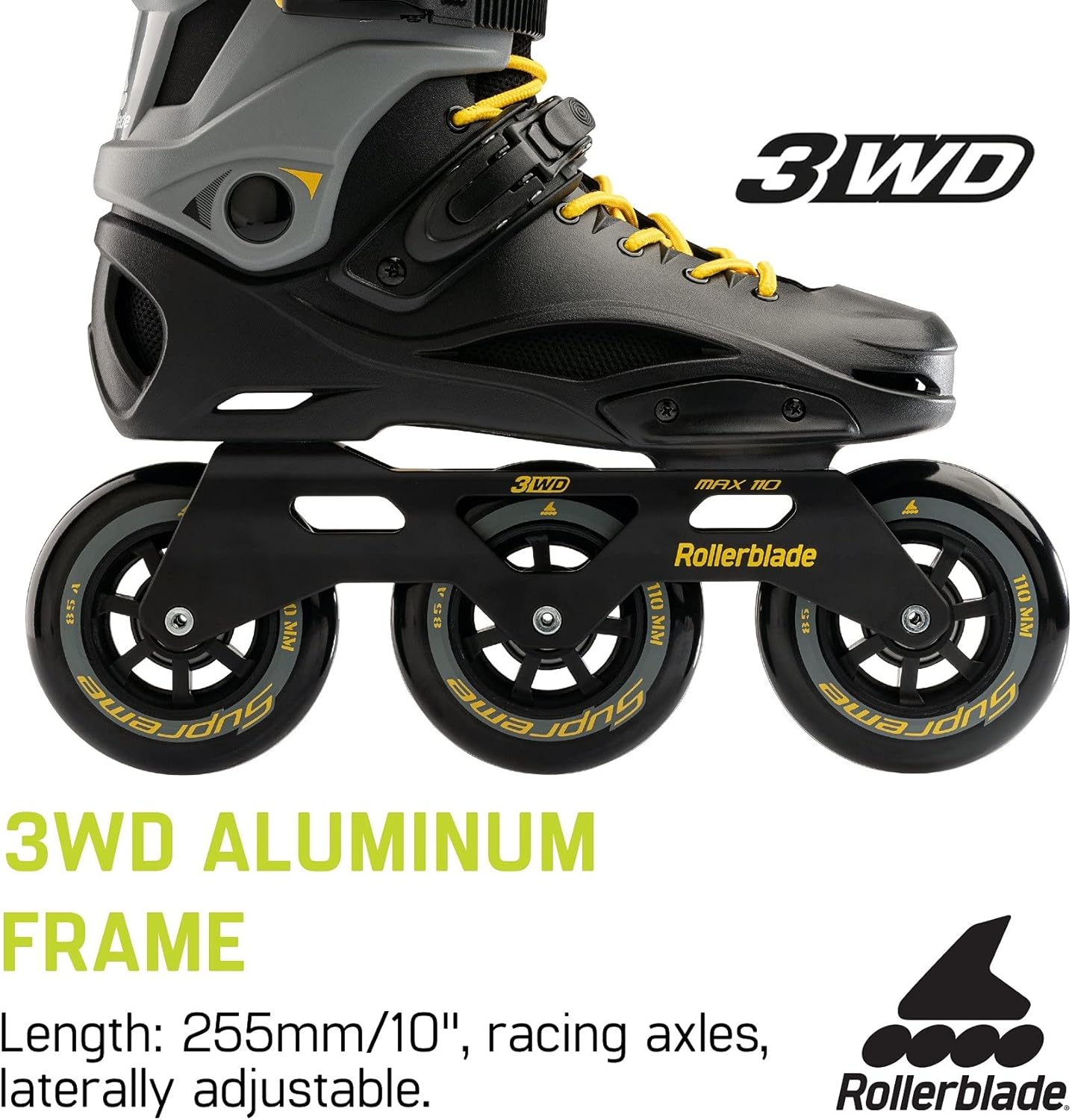 Rollerblade RB 110 Unisex Adult Fitness Inline Skate, Black/Saffron Yellow, Urban Performance Inline Skates