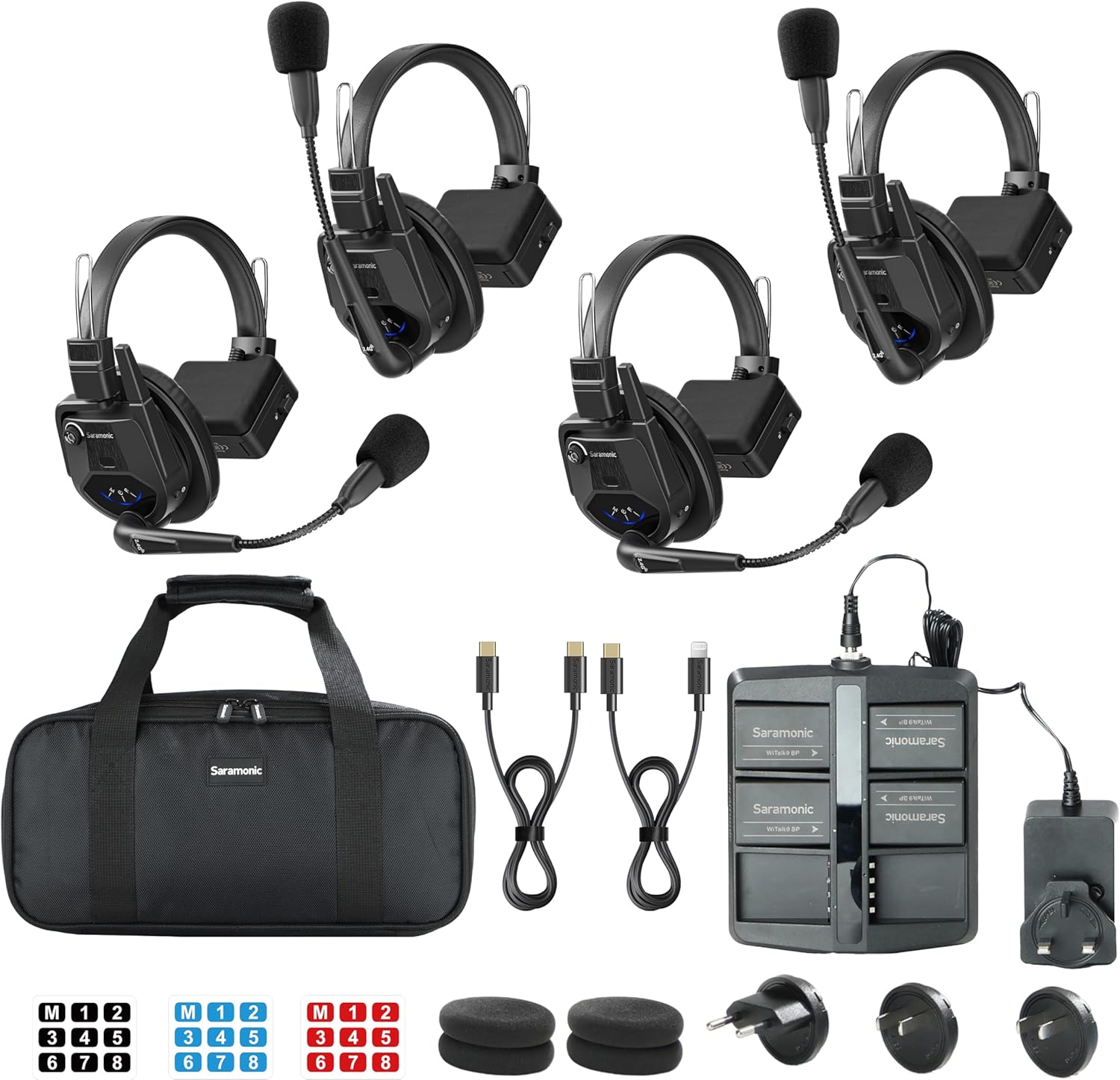 Saramonic WiTalk9SE-4S Wireless Intercom Headset System, 4 Person Full-Duplex 2.4GHz Wireless Single-Ear Noise-Canceling Headset Intercom System for Event TV Documentary Production