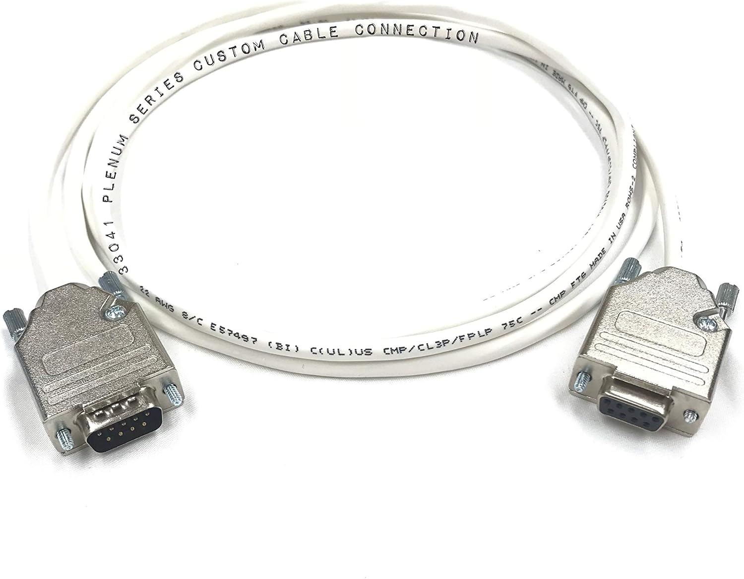 100 Foot DB9 Male to Female RS232 Extension Serial Cable - 22 AWG with Plenum White Jacket - Made in USA by Custom Cable Connection