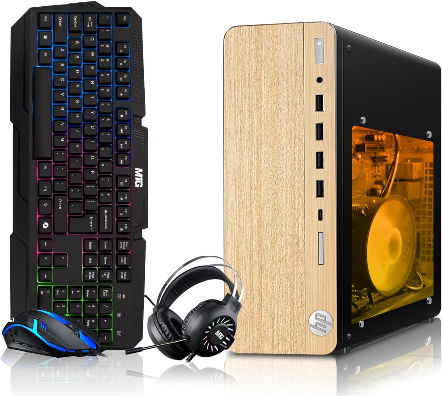 HP Full Light Gaming PC Desktop Computer – AMD Pro A10-9700,GT 1030 Graphics,16GB RAM,1TB SSD,RGB Keyboard with AI Copilot,Mouse,WiFi,RGB Headphone,Windows 11(Renewed)