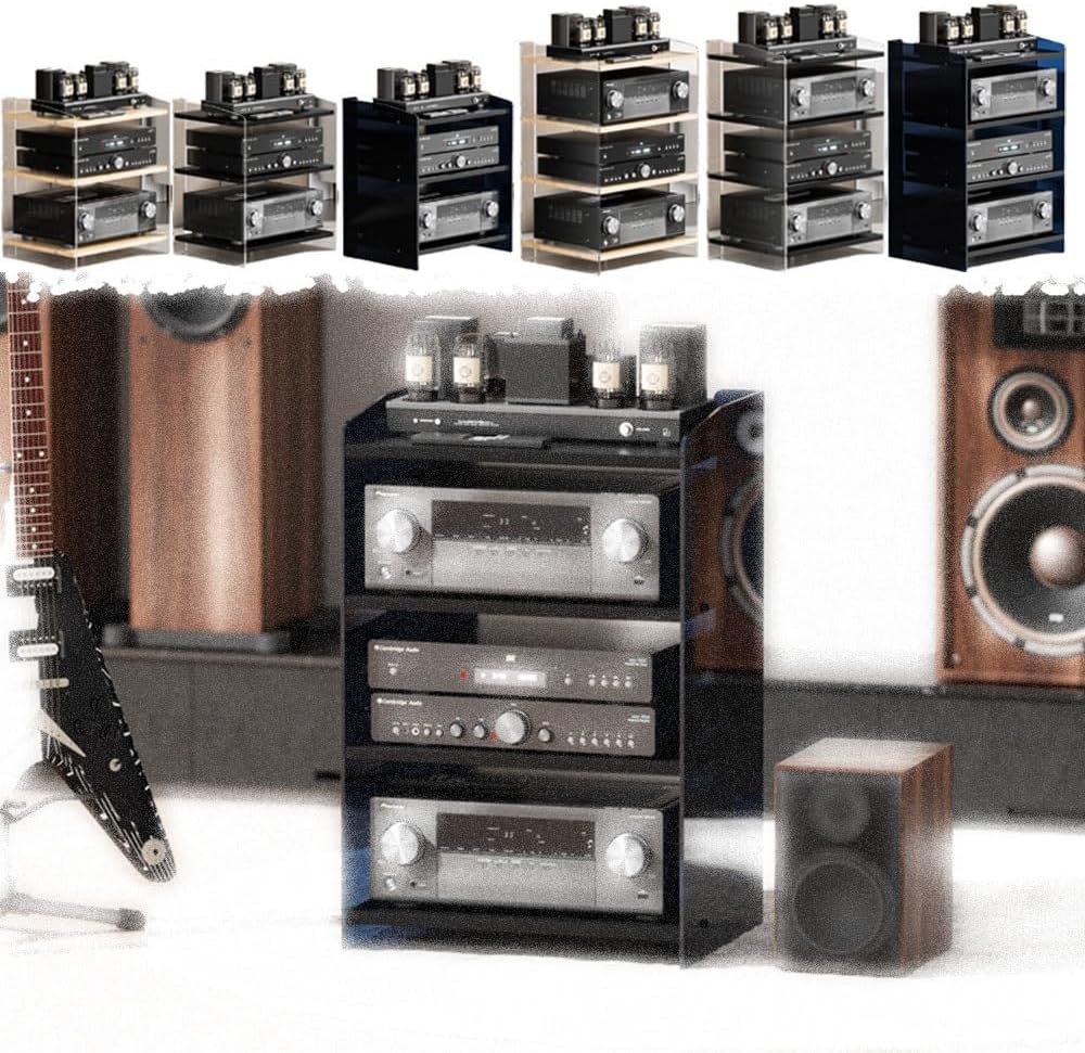 KGPGNYMYHA Clear Audio Rack Entertainment Center Shelves AV Media Stand Acrylic Media Storage Cabinet Record Player Stand Heavy Turntable Stand(Clear