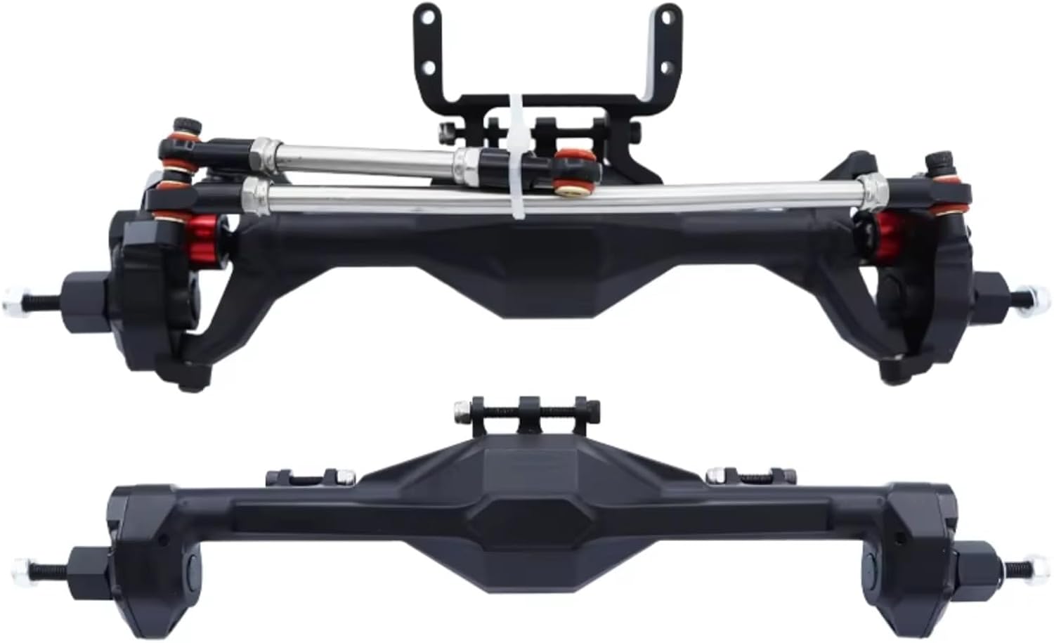 Rc Crawlers Axles For Axial For SCX10 II For RGT 86100 90046 1/10 Front Rear Portal Axle CNC Machined Aluminum Integrated Anodized RC Crawler Car(Black,1set)