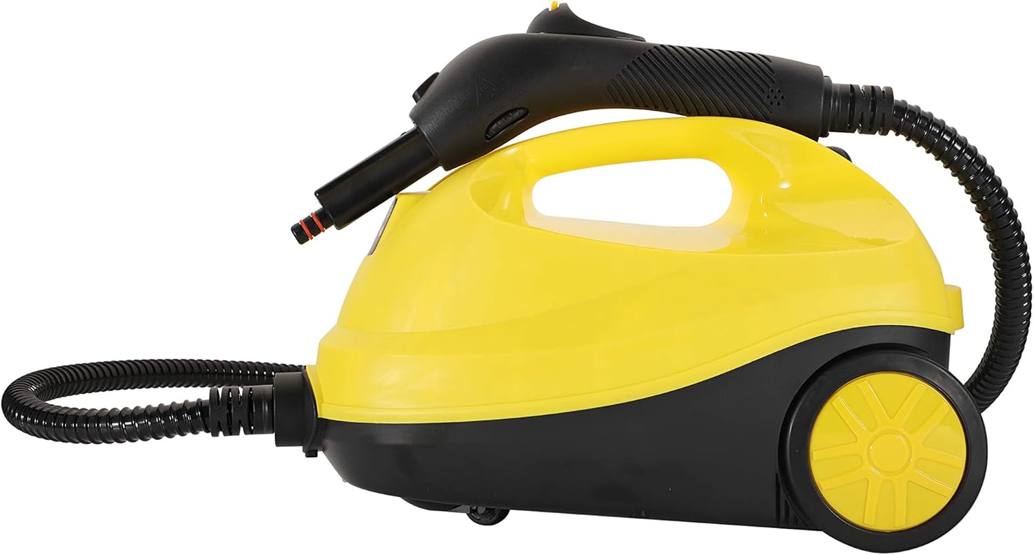 CGOLDENWALL Multi-Purpose Steam Cleaner 2000W Adjustable Heavy Duty Rolling Cleaning Machine Home Steamer for Floor Carpet with 11 Accessories (Yellow, Without Storage Box)