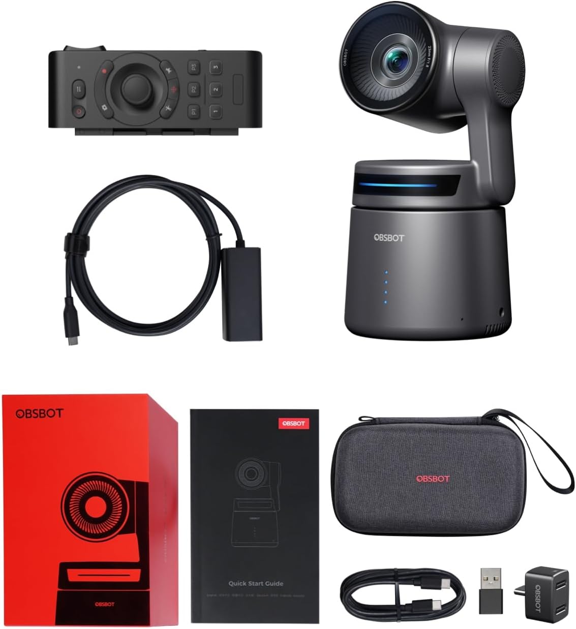 OBSBOT Tail Air & USB-C to Ethernet Adapter & Remote Combo, AI Tracking PTZ Camera with APP, Gesture Control, HDMI/USB-C/Wireless Webcam, Video Camera Live Streaming for Church, Worship, Sports.