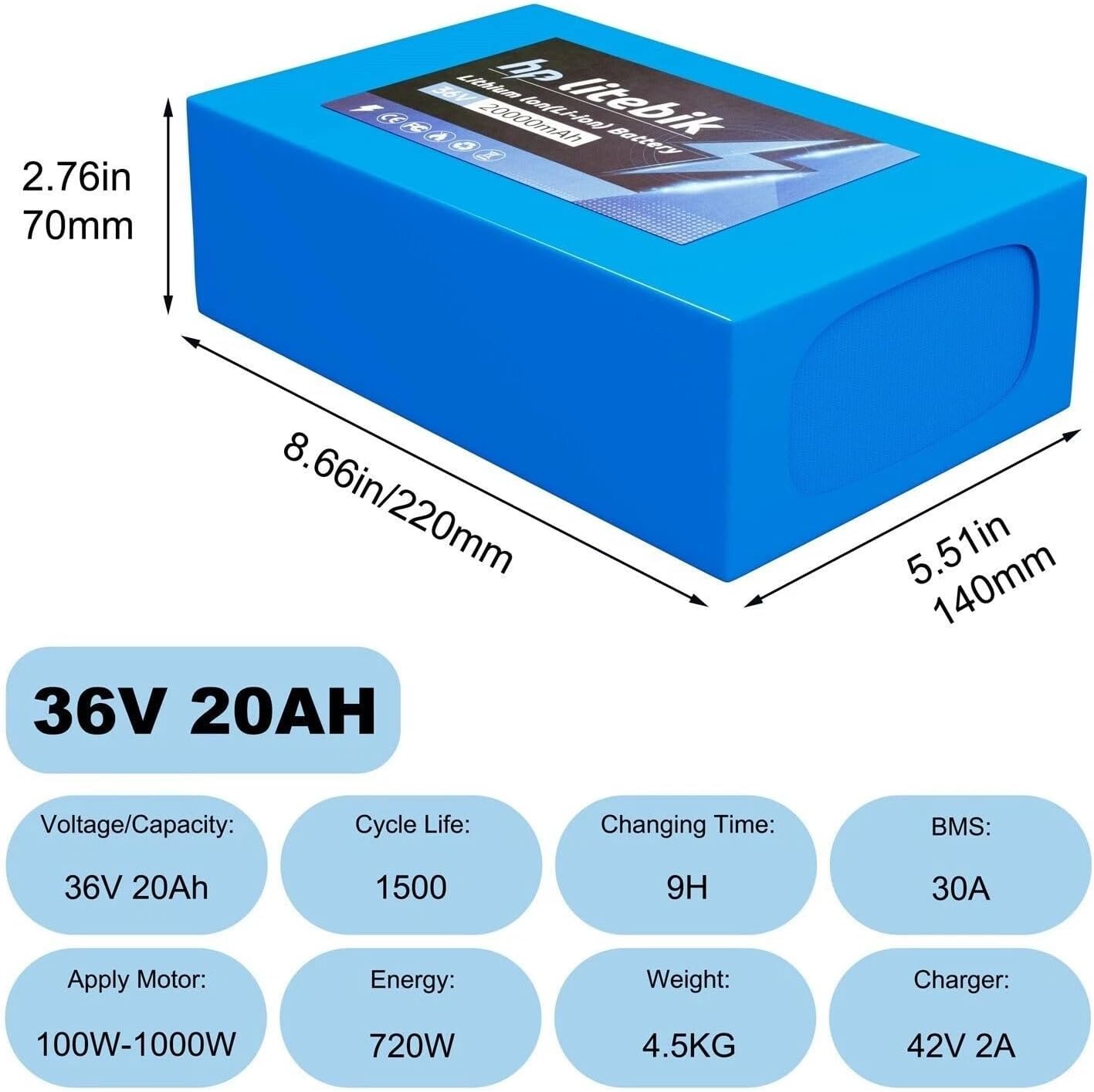 36V 20Ah Lithium Ebike Scooter Motorcycle Battery, Rechargeable Lithium-ion Battery Pack - 30A BMS, 1500+ Cycles, T to XT60 Female Plug, T Plug