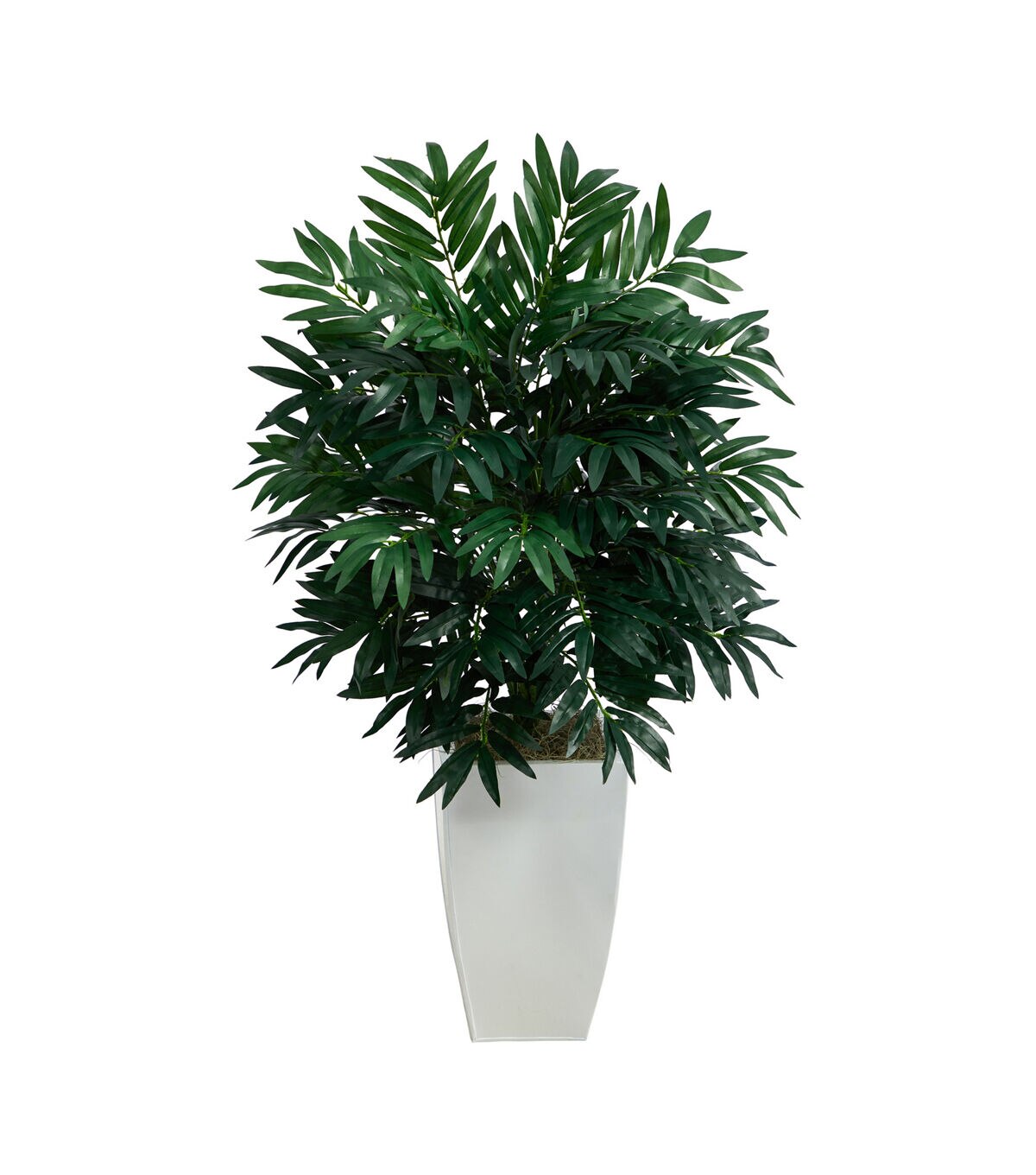 Nearly Natural 3' Bamboo Palm Artificial Plant in White Metal Planter