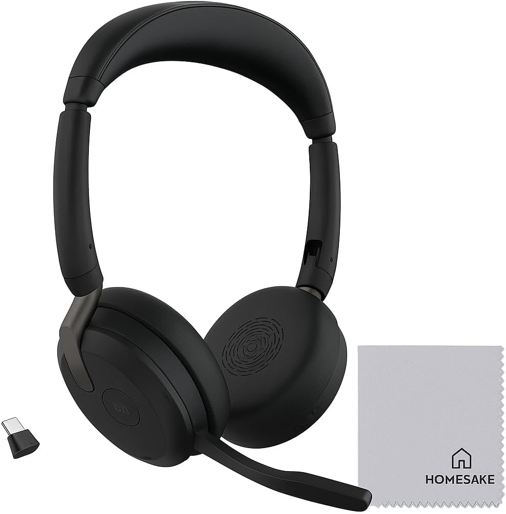 GN Audio Evolve2 65 Flex Wireless Stereo Headset with Link380c USB-C Adapter, Foldable Design, Hybrid ANC, 360° Busylight, Certified for Microsoft Teams, Bluetooth On-Ear Headphones (USB-C Dongle)