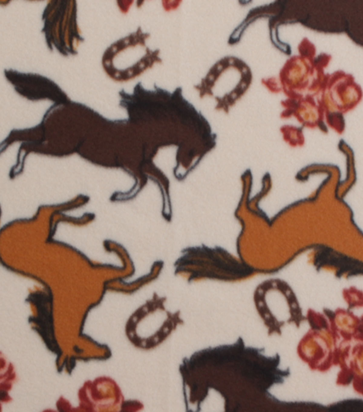 Horses & Flowers on Brown Blizzard Fleece Fabric