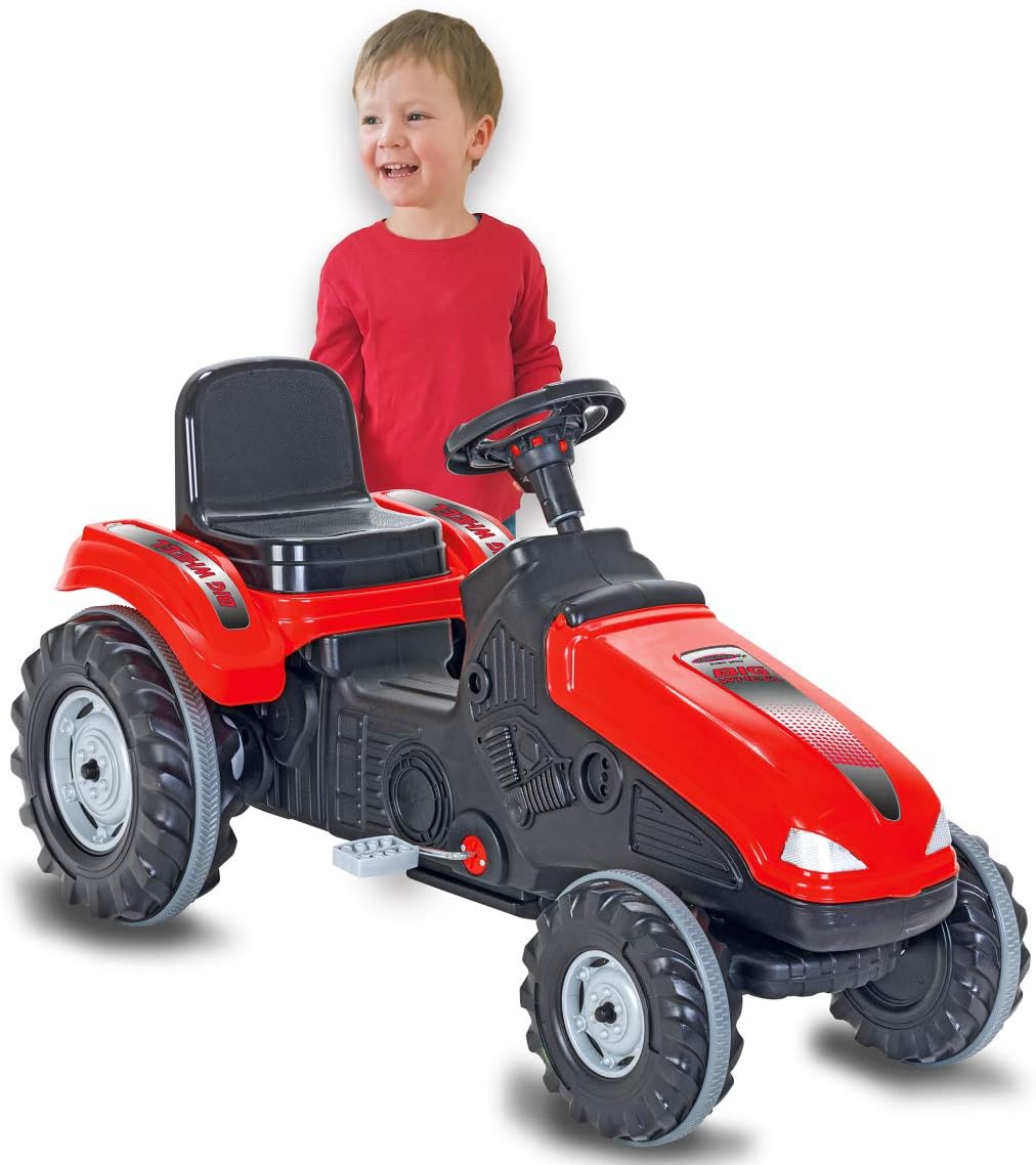 Jamara 460835 Pedal Tractor Large Tilt Protection up to 60 kg Smooth Running Steering System Horn Adjustable Seat Hood Pull Hitch Red