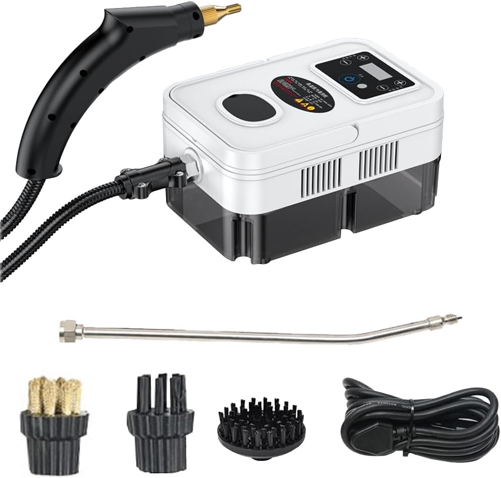 FlexiSpaceUS High Pressure Handheld Steam Cleaner, 1600W Handheld High Temperature Touch Screen Cleaner with 6 Brush Heads, 1200ml Tank, 3.0 Bar (White)