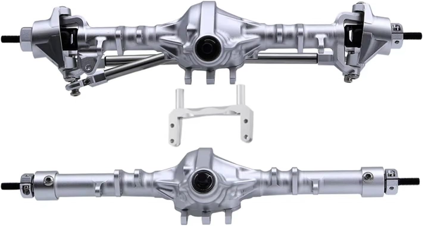 Rc Crawlers Axles For Axial For SCX10 II 90046 1/10 CNC Aluminum Front Rear Axle Integrated RC Crawler Rig Straight Complete Axles Upgrade Parts(Silver,1set)