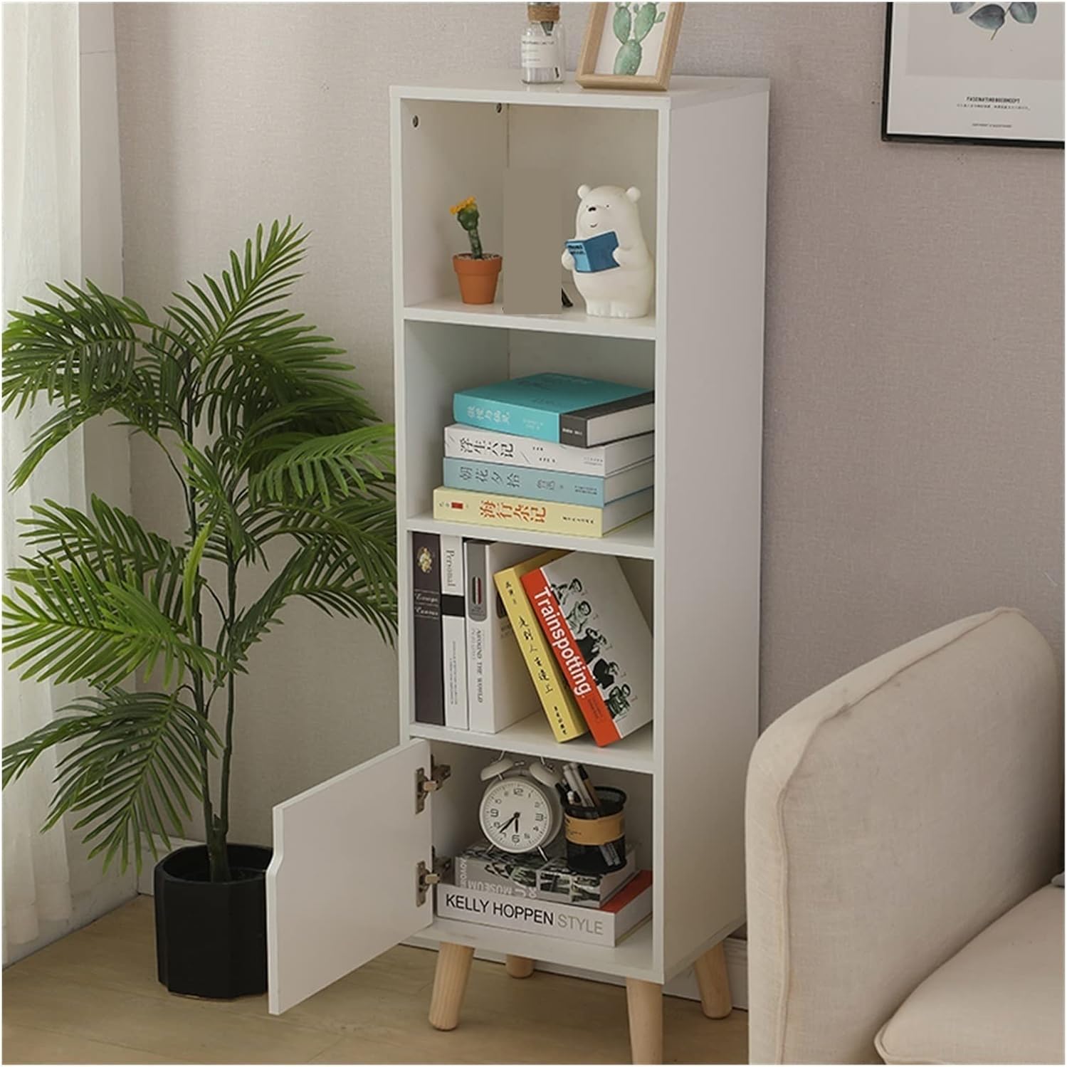 KIZQYN Bookcase Wooden Living Room Bookshelf Household Bathroom Corner Debris Storage Rack Bedroom Cosmetics Rack Space-Saving Tools Bookshelf (Color : 01)