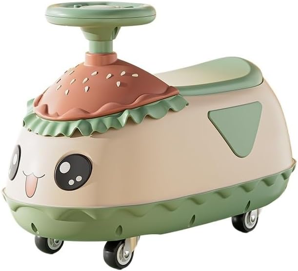 Wiggle Car for Kids Ride on Toys Cute Hamburger Shape Twist Car with Anti-roll Design Music Lights(Green)