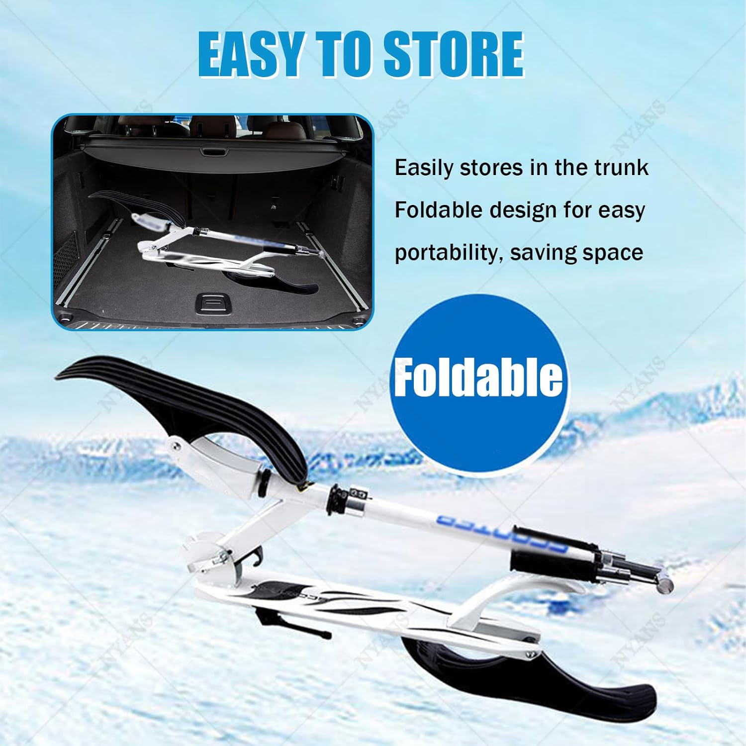 NYANS 2-in-1 Foldable Kick Scooter, with Two Wheels, Adjustable Handlebar, Smooth Ride, Kids Snow Scooter for 3-15 Years Old Boys and Girls Ideal Outdoor Sports