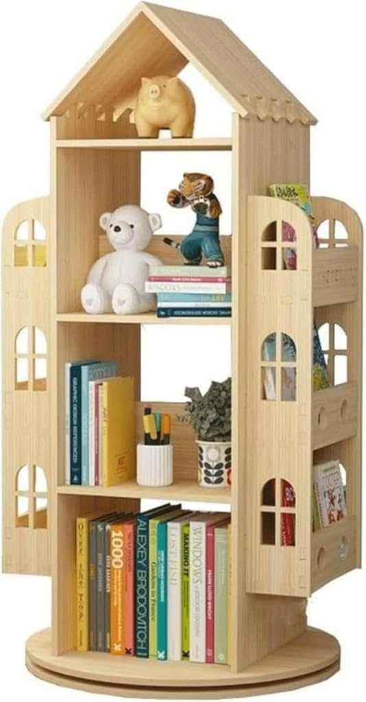 SAAKO Flexible Bookcases 360° Rotating Bookshelf Pine Wood Standing Bookcase Creative Book Rack Home Magazine Album Bookshelf Organizer Perfect Furniture