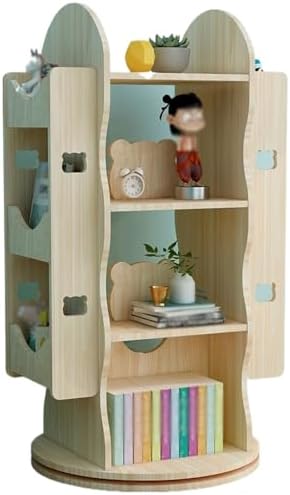 Rotating Bookshelf Tower Wood, 4 Tier Rotating Bookshelf for Youth Small Corner Bookcase with Small Footprint, Visible Display Shelf Organizer for Home (Size : Cute)