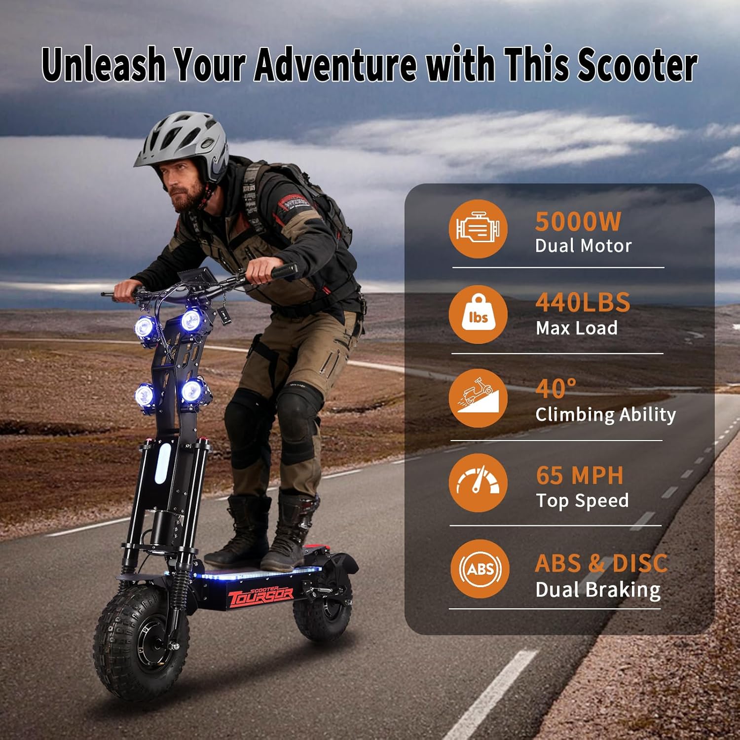 Electric Scooter for Adults, X14-72V Foldable Scooter with Seat, 10KW Motor, 40AH Battery Capacity, 65 Mph Max Speed, 75 Mile Max Range, Dual Charging Port, LCD Instrument, 14'' Off-Road Tires