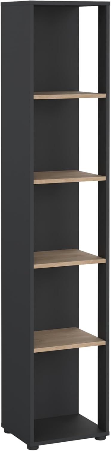 Tvilum Sign Tall Narrow 5 Shelf Bookcase, Open Storage Home Office Bookshelf in Matte Grey/Jackson Hickory