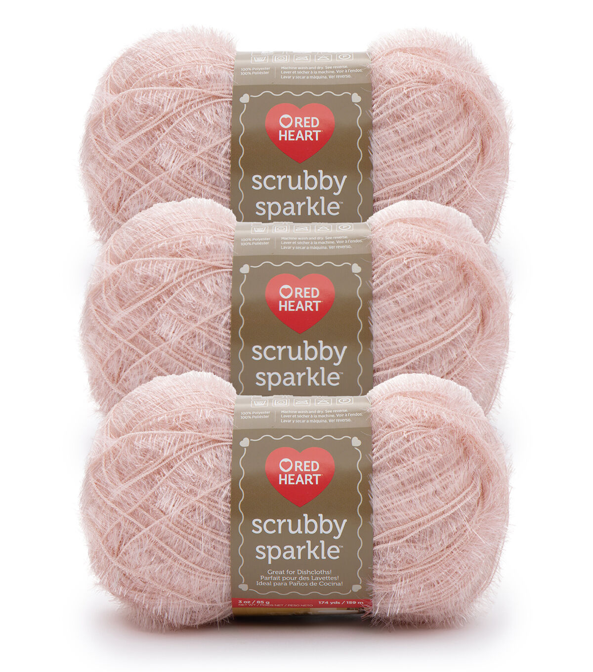 Red Heart Scrubby Sparkle 174yds Worsted Polyester Yarn 3 Bundle