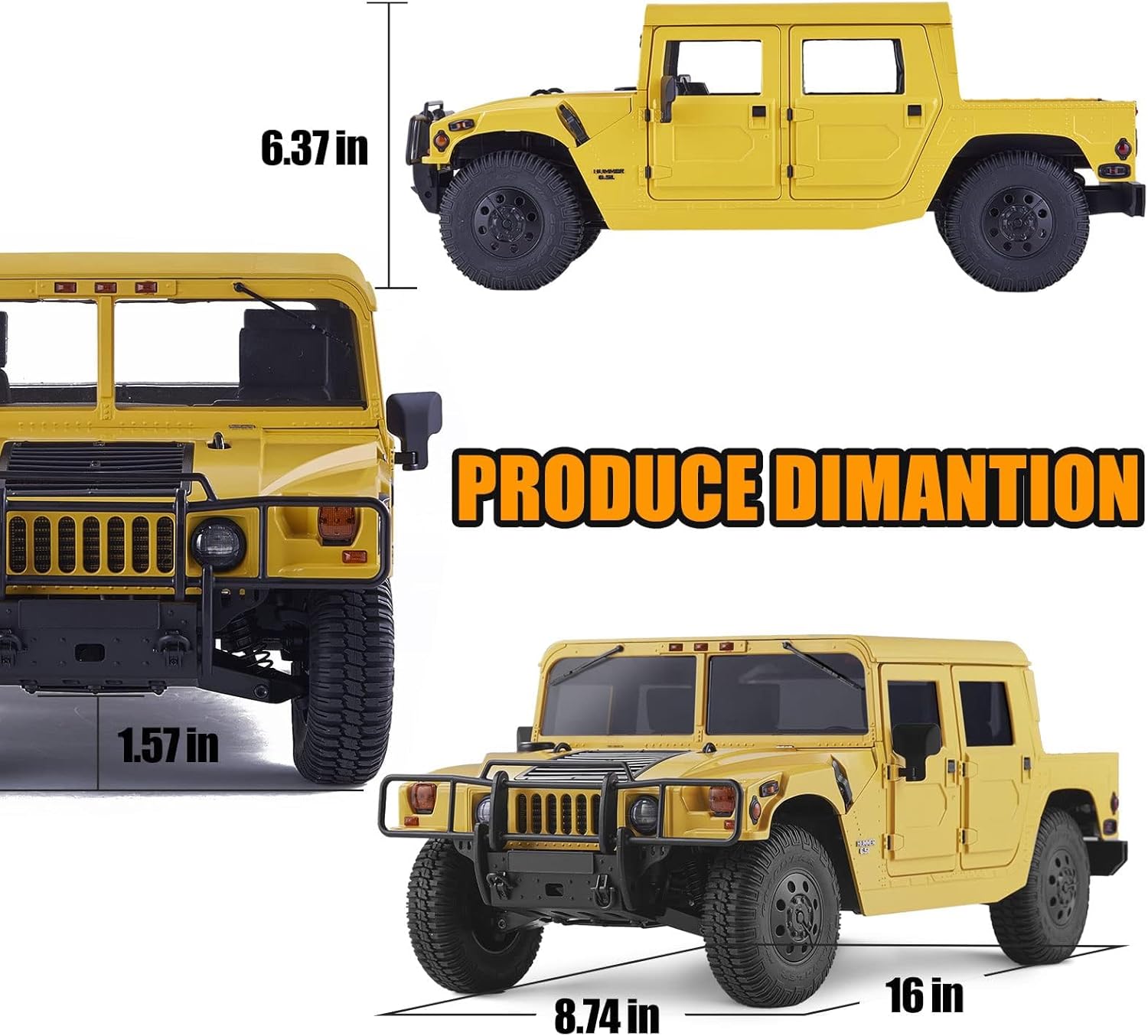 FMS 1/12 HMMWV H1 RC Crawler, 2/4WD Switch Off-Road RC Model Car, Remote Control Cars with 2 Speed Transmission, 20pcs LED Lights for Adults, RS (Yellow)