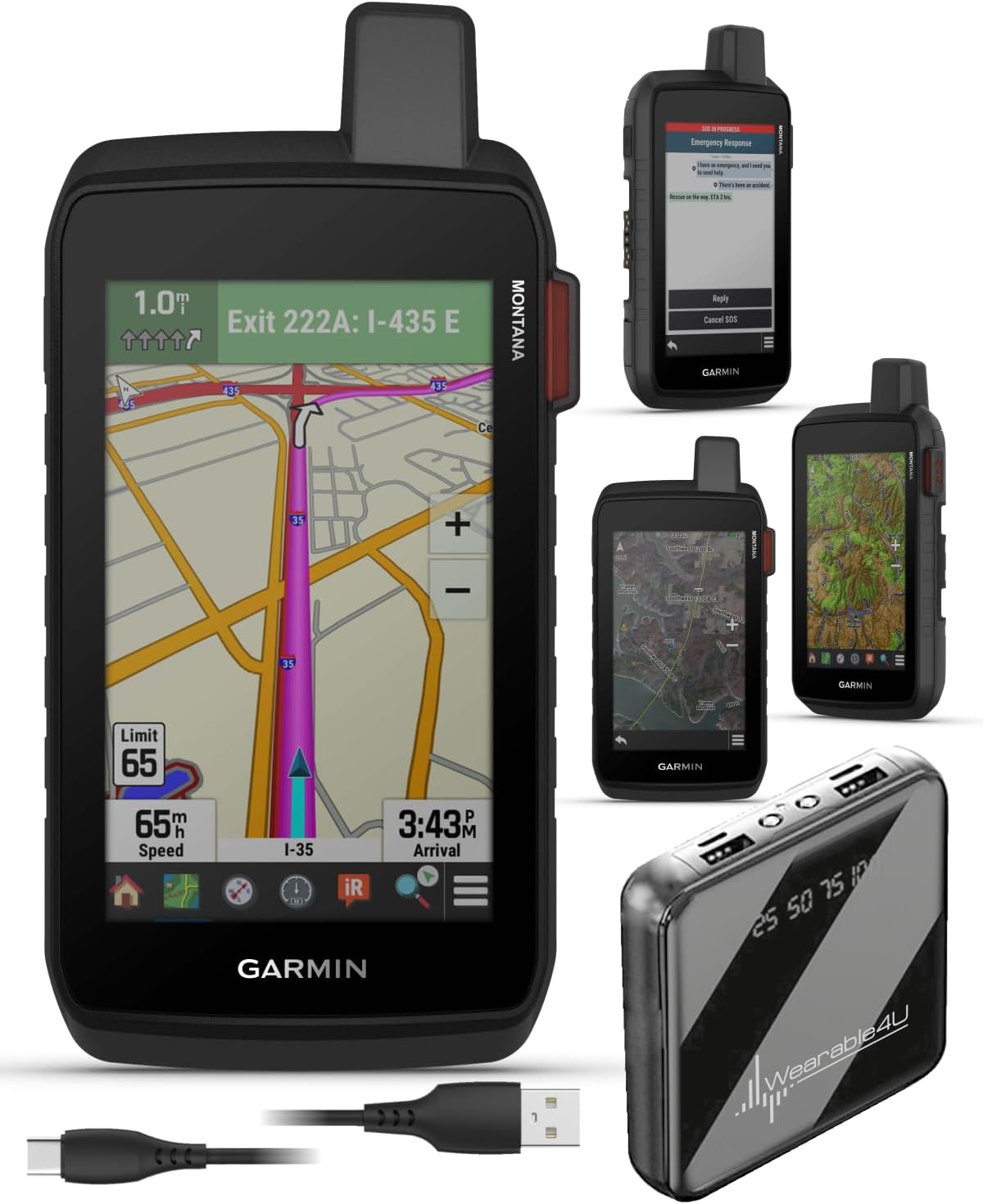 Garmin Montana 710i Rugged GPS Handheld Navigator, 5” Touchscreen, 32 GB, Built-in inReach Technology for SOS & 2-Way Texts in Remote Areas, Satellite Imagery & Maps, w/ Wearable4U PowerBank Bundle